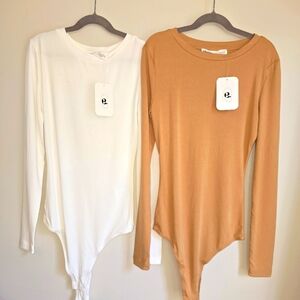 Elodie Long Sleeve Bodysuit Bundle Sz XS Cream Tan Camel